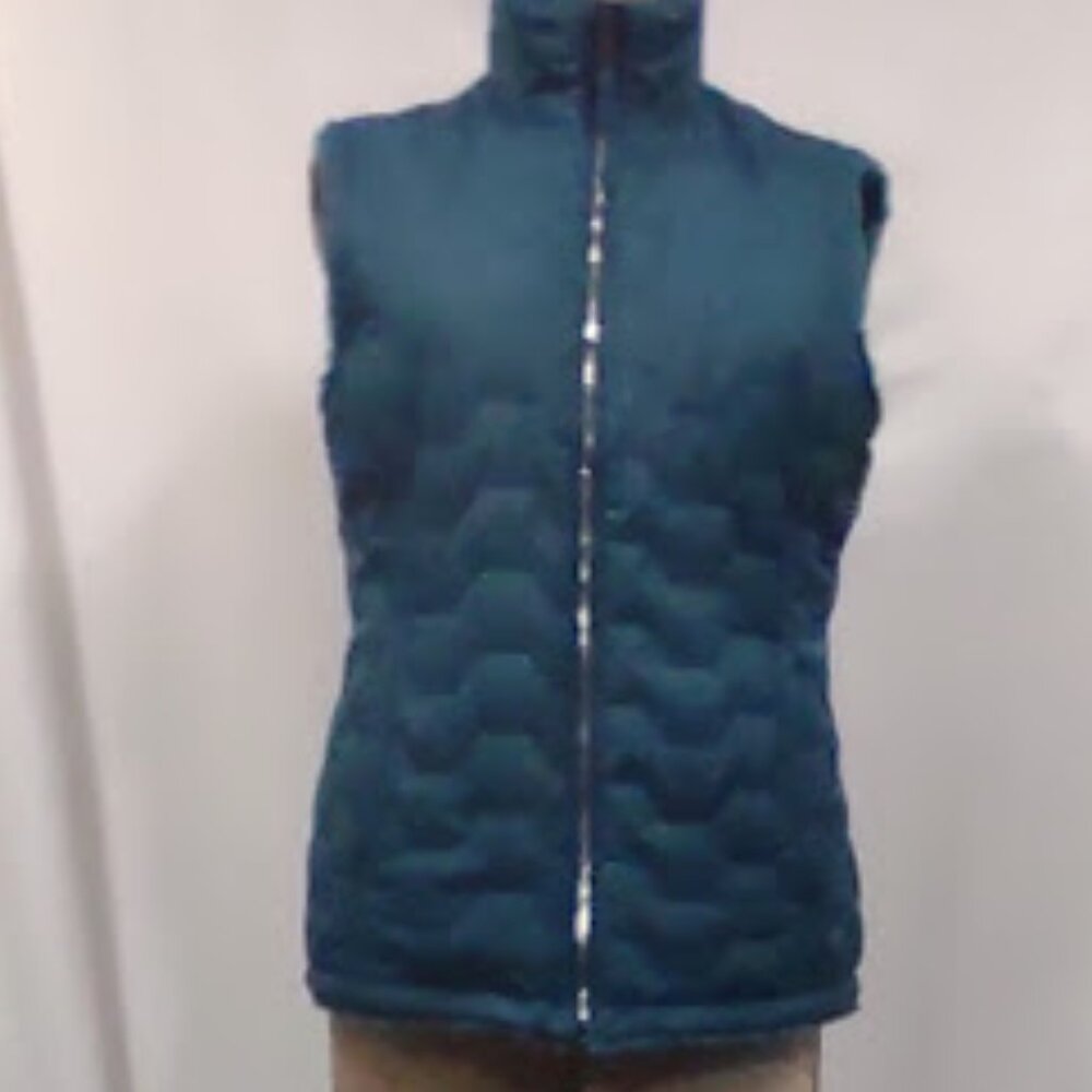 FREE COUNTRY VEST REVERSIBLE PLUSH FAUX FUR/PUFFER QUILTED TEAL POCKETS L/LG